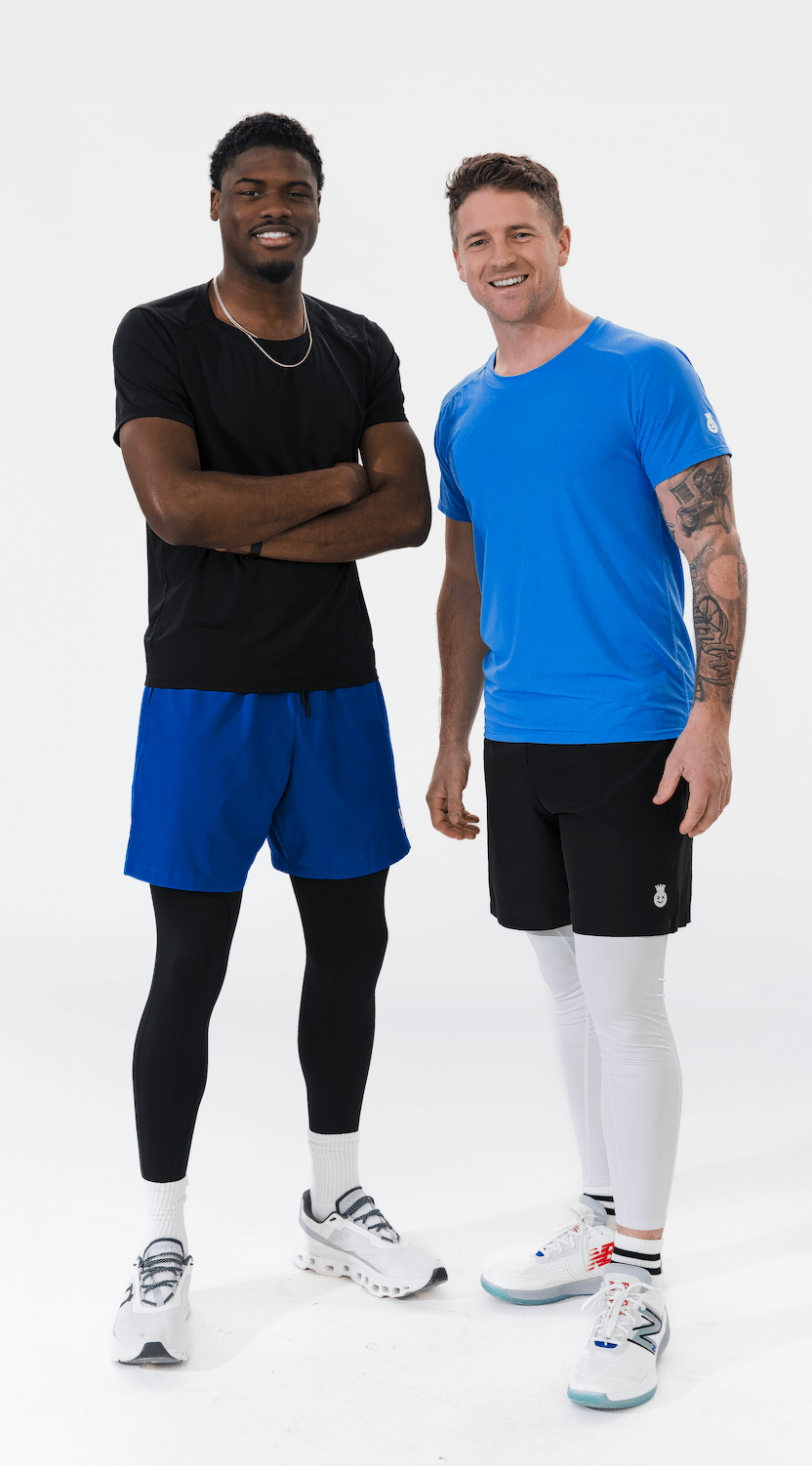 Emmett and Shepard wearing Good Dink pickleball men's tights with pockets